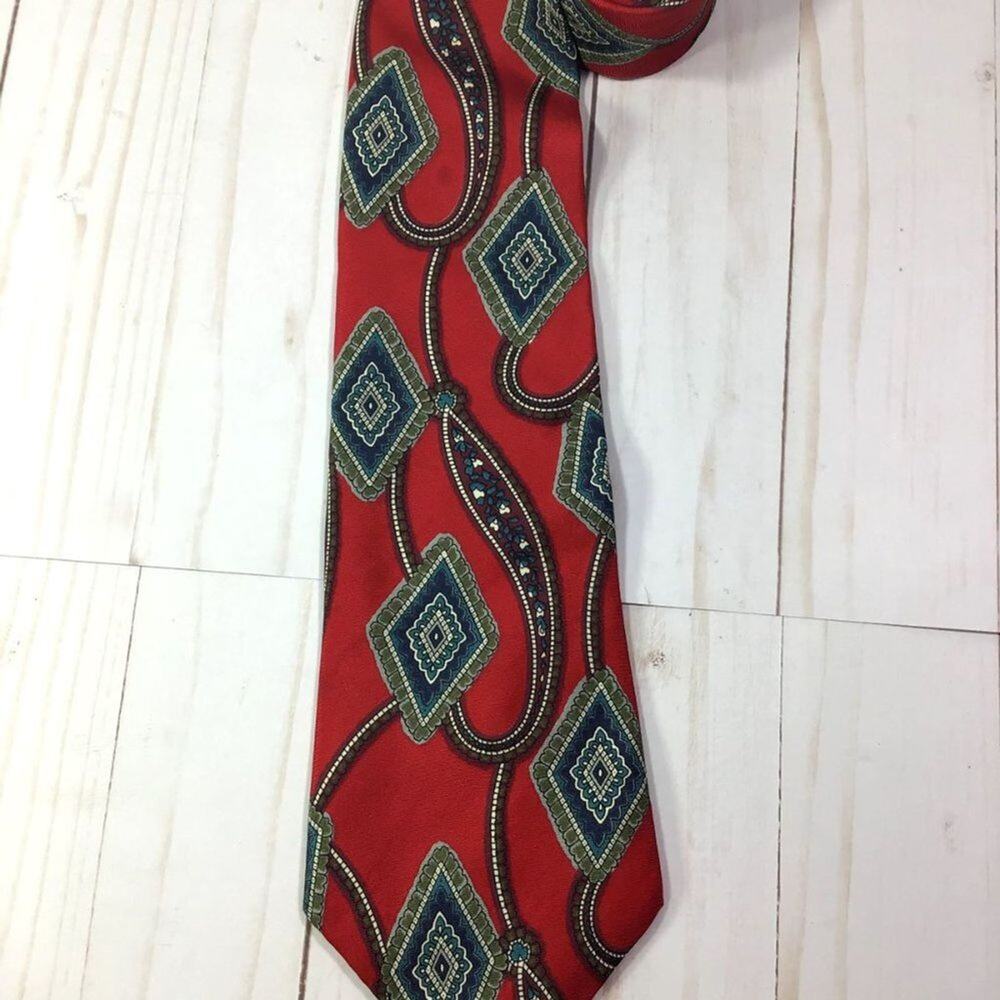 Vtg Halston Silk Red & Blue Pattern Tie